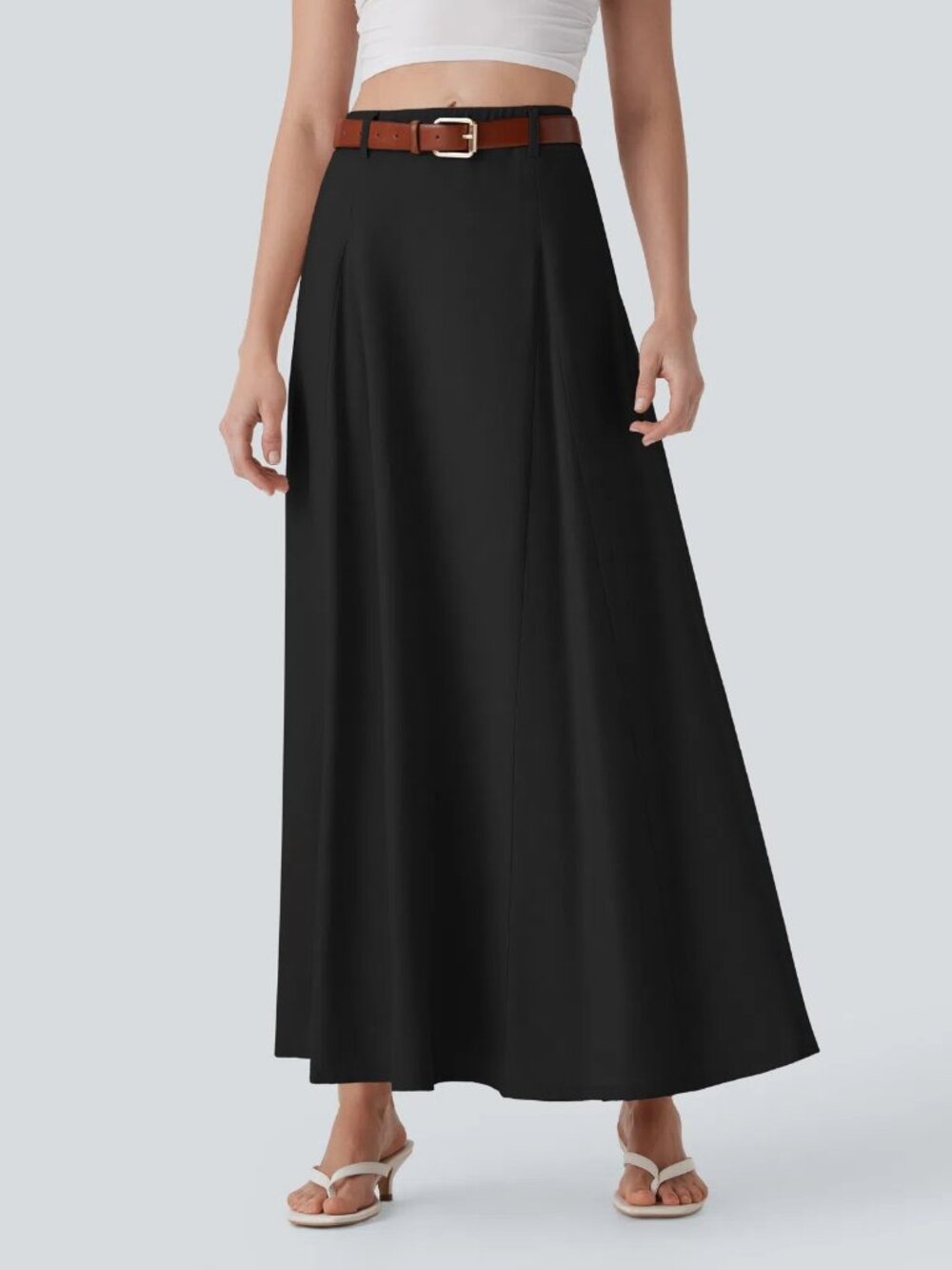 NWT Halara High Waisted Maxi Flare Skirt Women M Black Linen Feel A Line